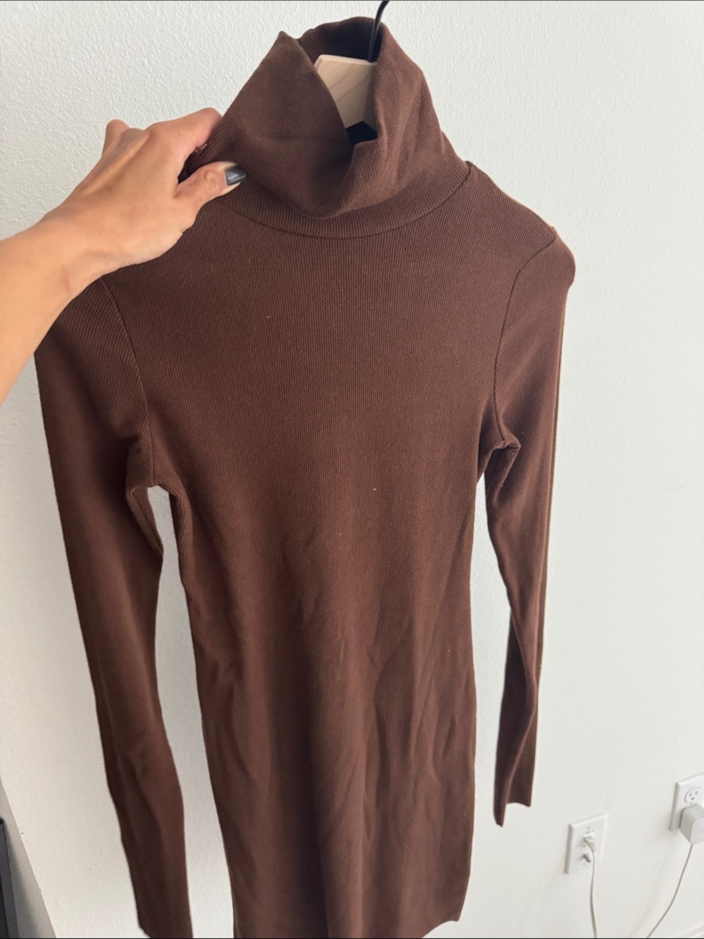 ETERNE chocolate rib turtleneck dress
